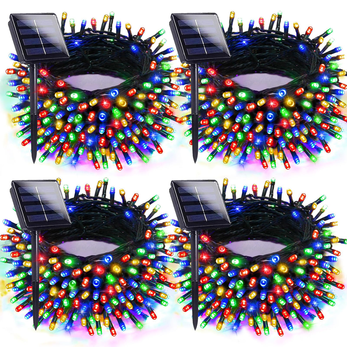 EXF front packaging showing 4-pack multicolor solar lights for easy setup