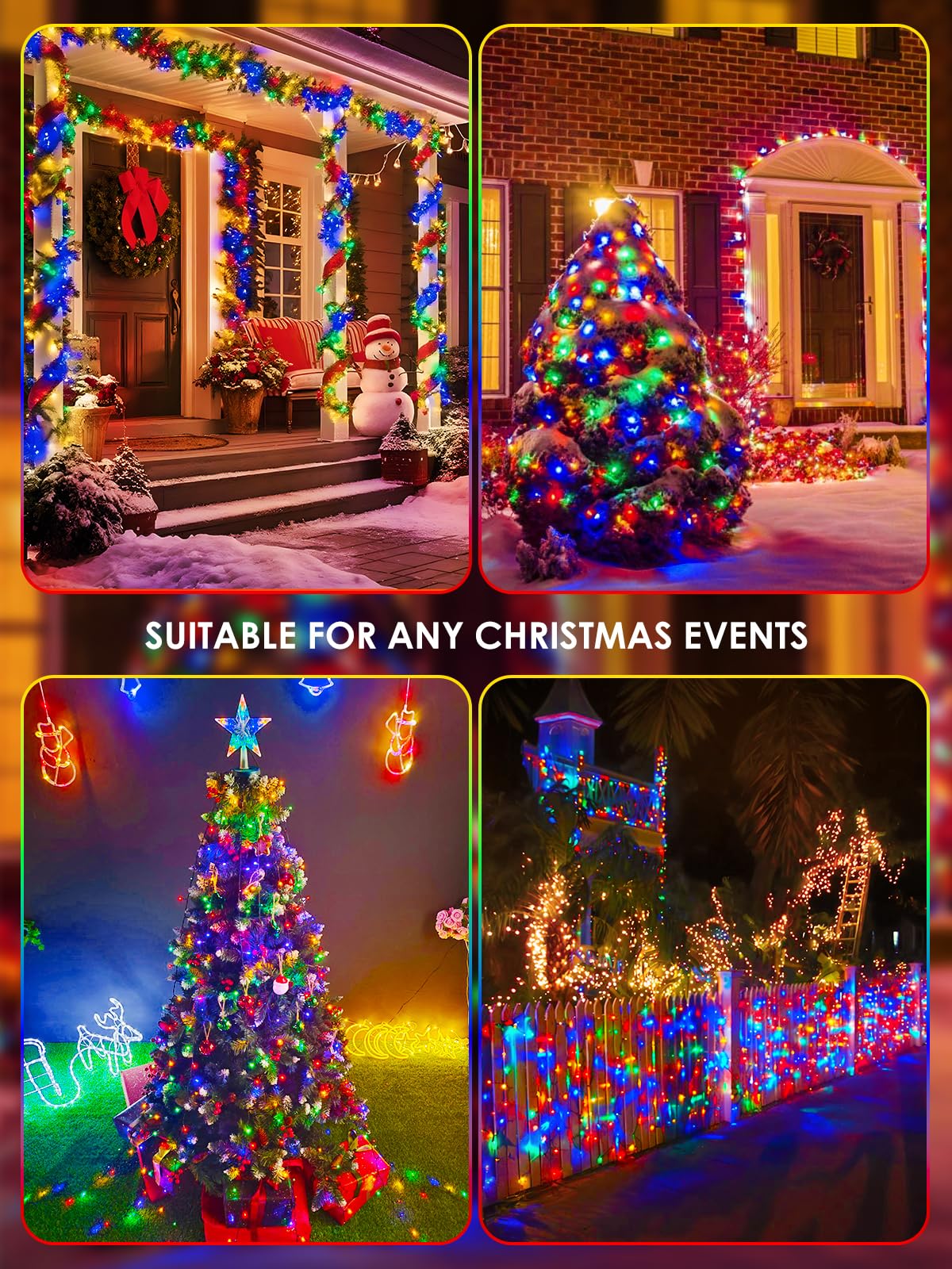 EXF porch decorated at dusk demonstrating warm festive multicolor glow