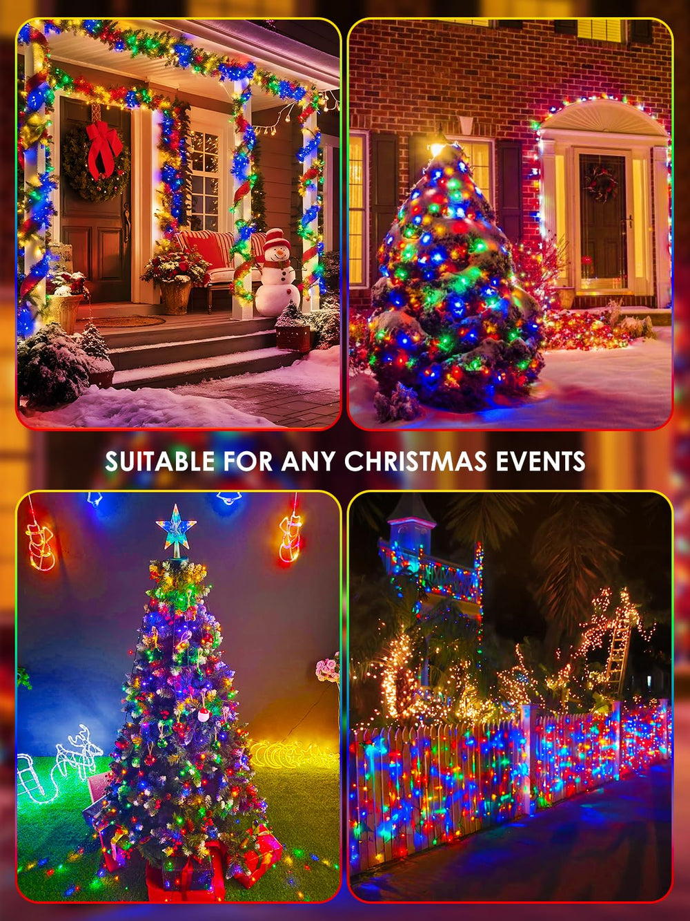 EXF porch decorated at dusk demonstrating warm festive multicolor glow