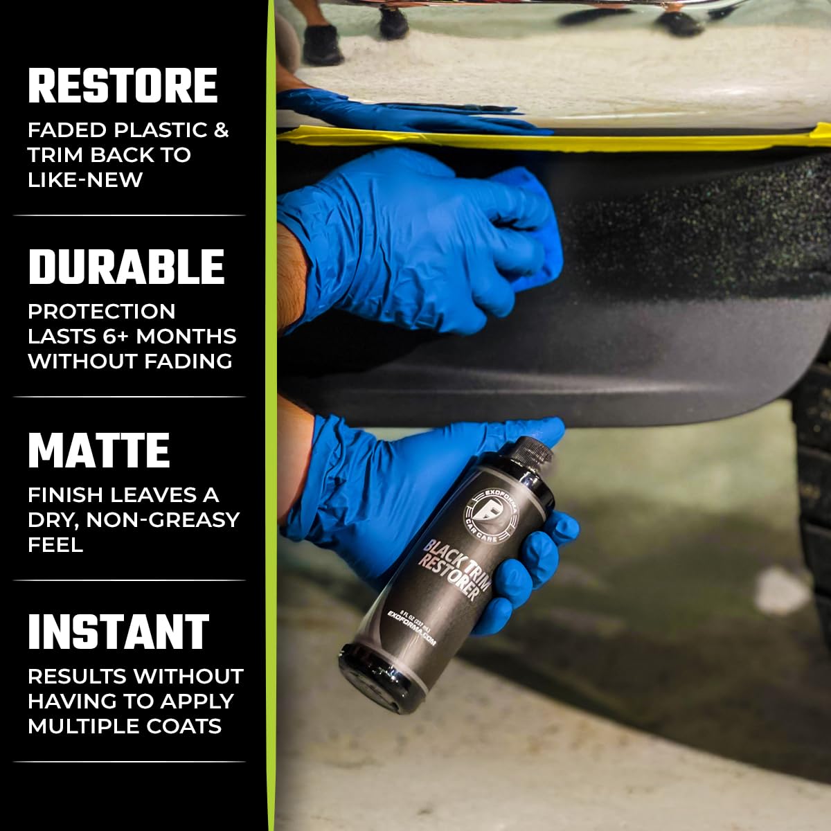 Hand applying ExoForma to Jeep mirror housing demonstrating easy DIY transformation