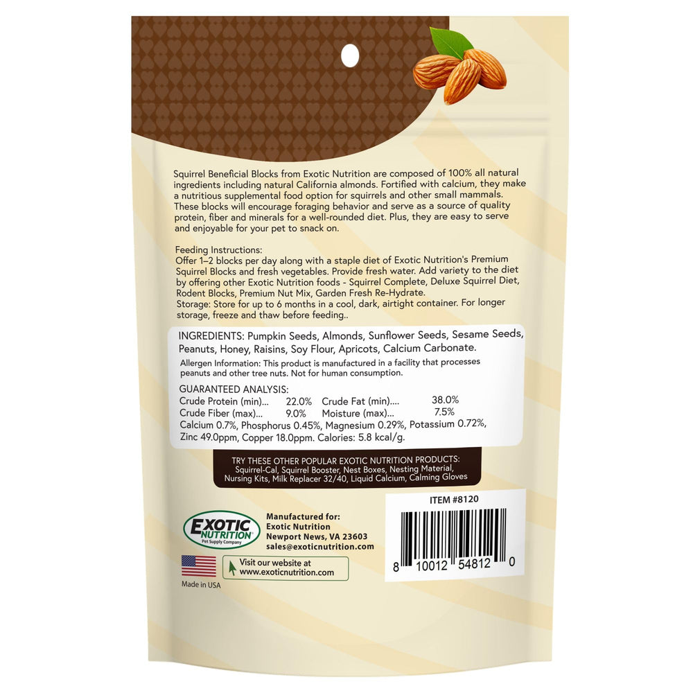 Exotic Nutrition label close-up showing guaranteed analysis and calcium content, assures transparency