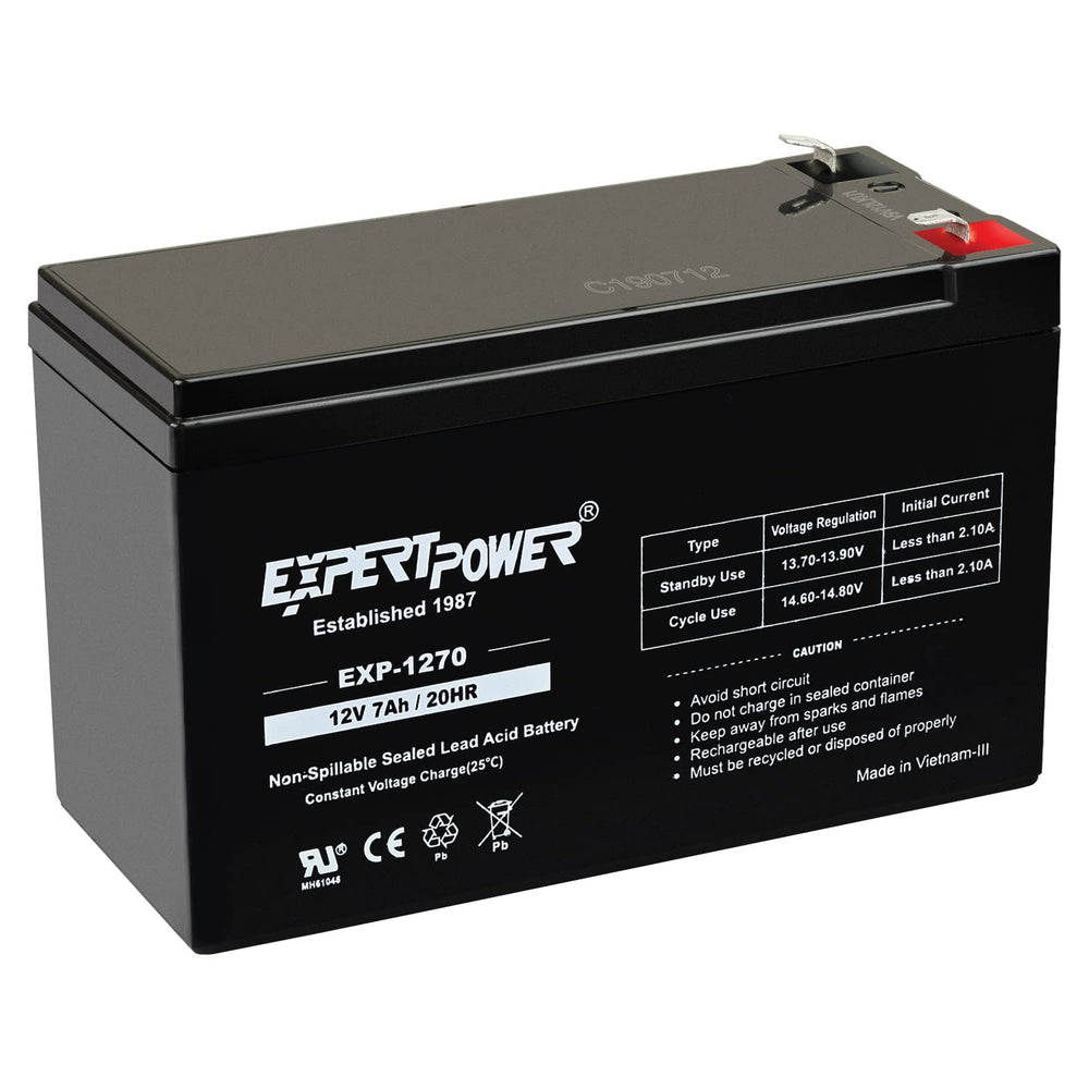 ExpertPower EXP1270 front view showing compact battery and easy replacement