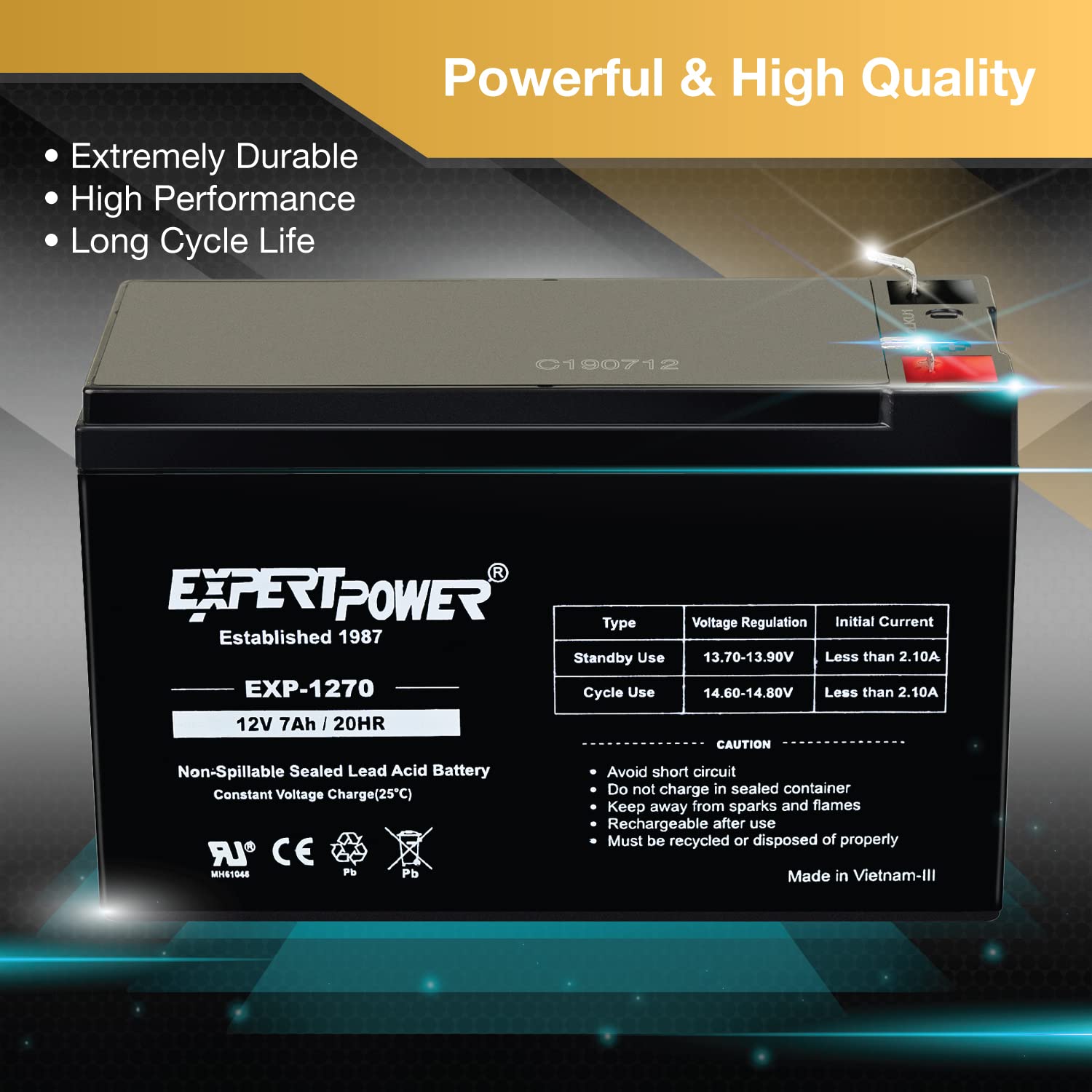 ExpertPower EXP1270 label closeup showing specs for correct matching