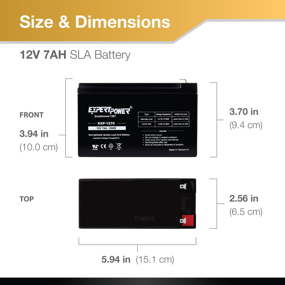 ExpertPower side view with dimensions for correct size fitment