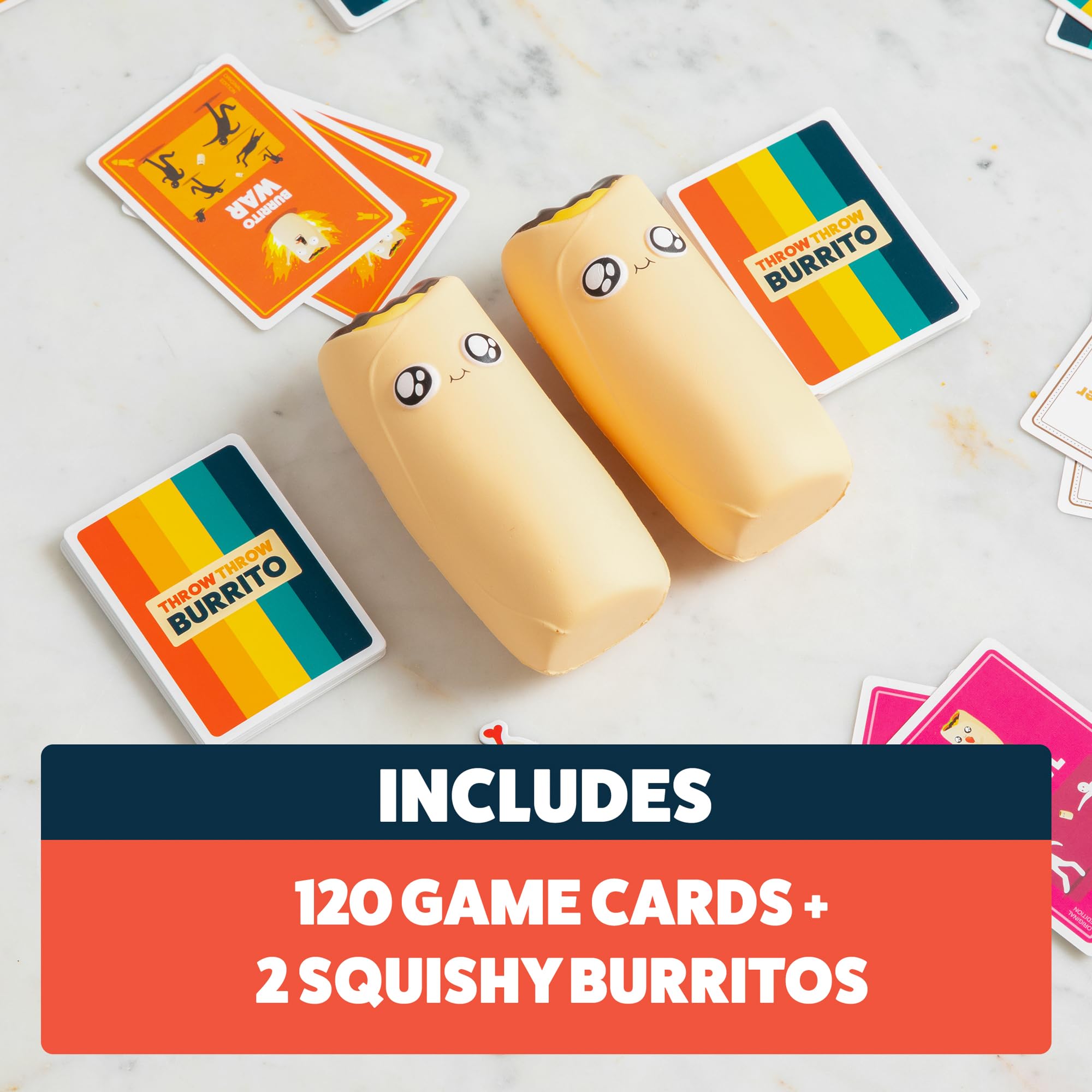 Exploding Kittens squishy burritos close-up showing soft foam safety for tossing