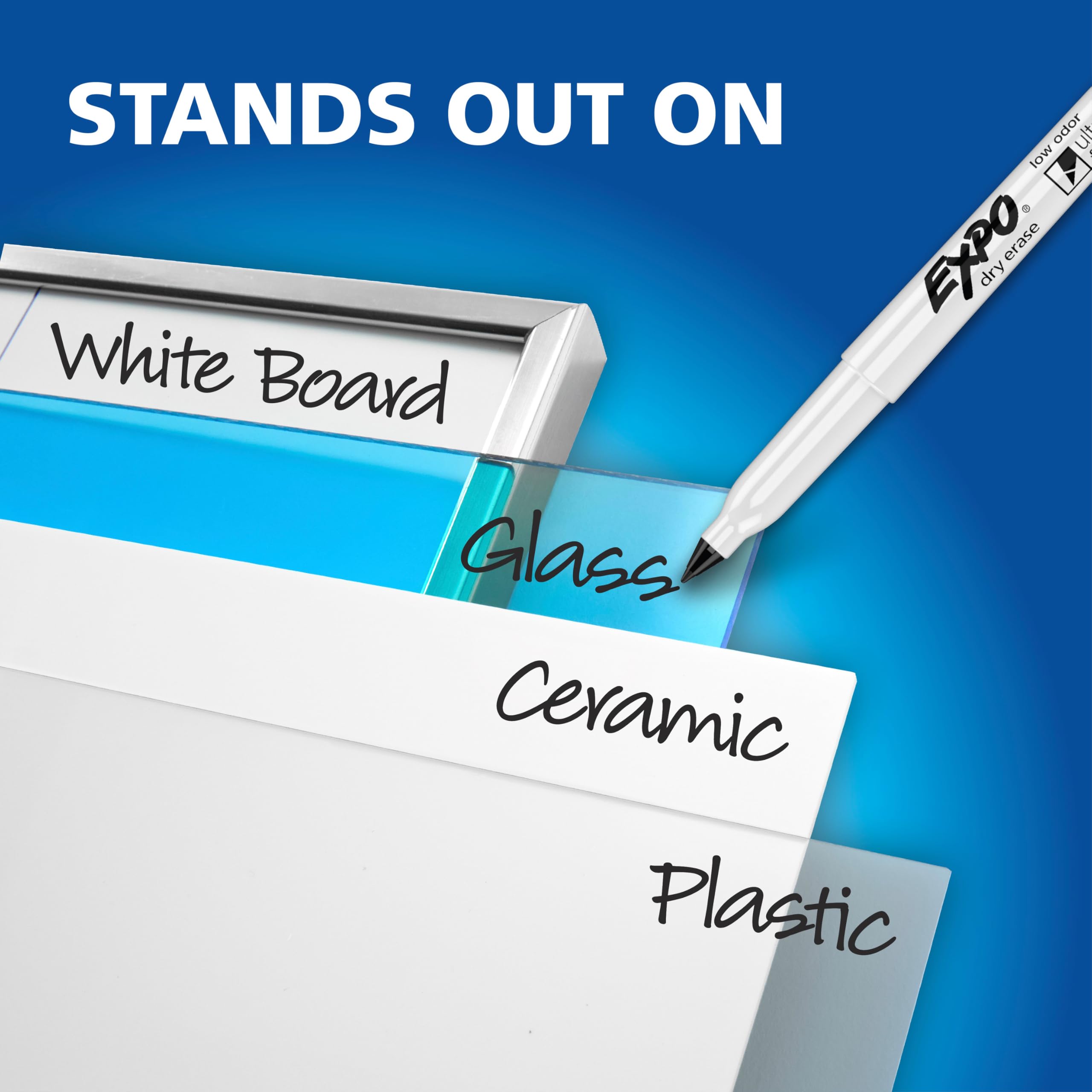 EXPO marker cap and label detail indicating low-odor ink benefit