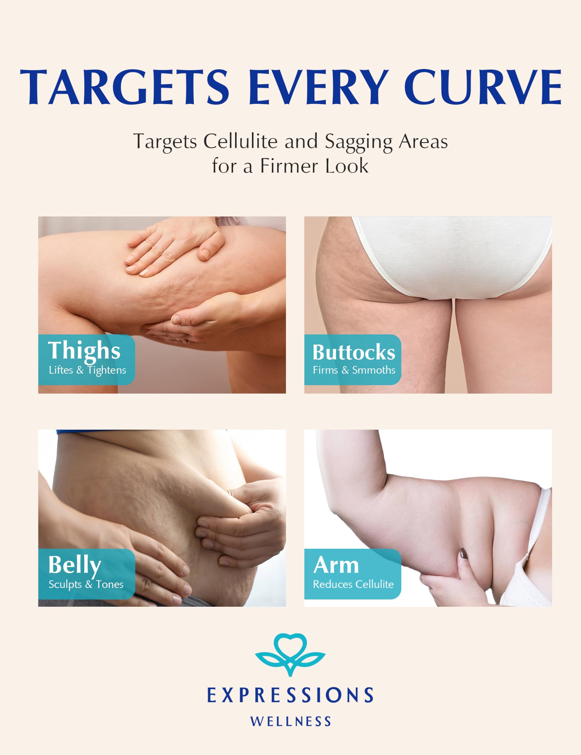 EXPRESSIONS WELLNESS applying gel to thigh demonstrating easy absorption