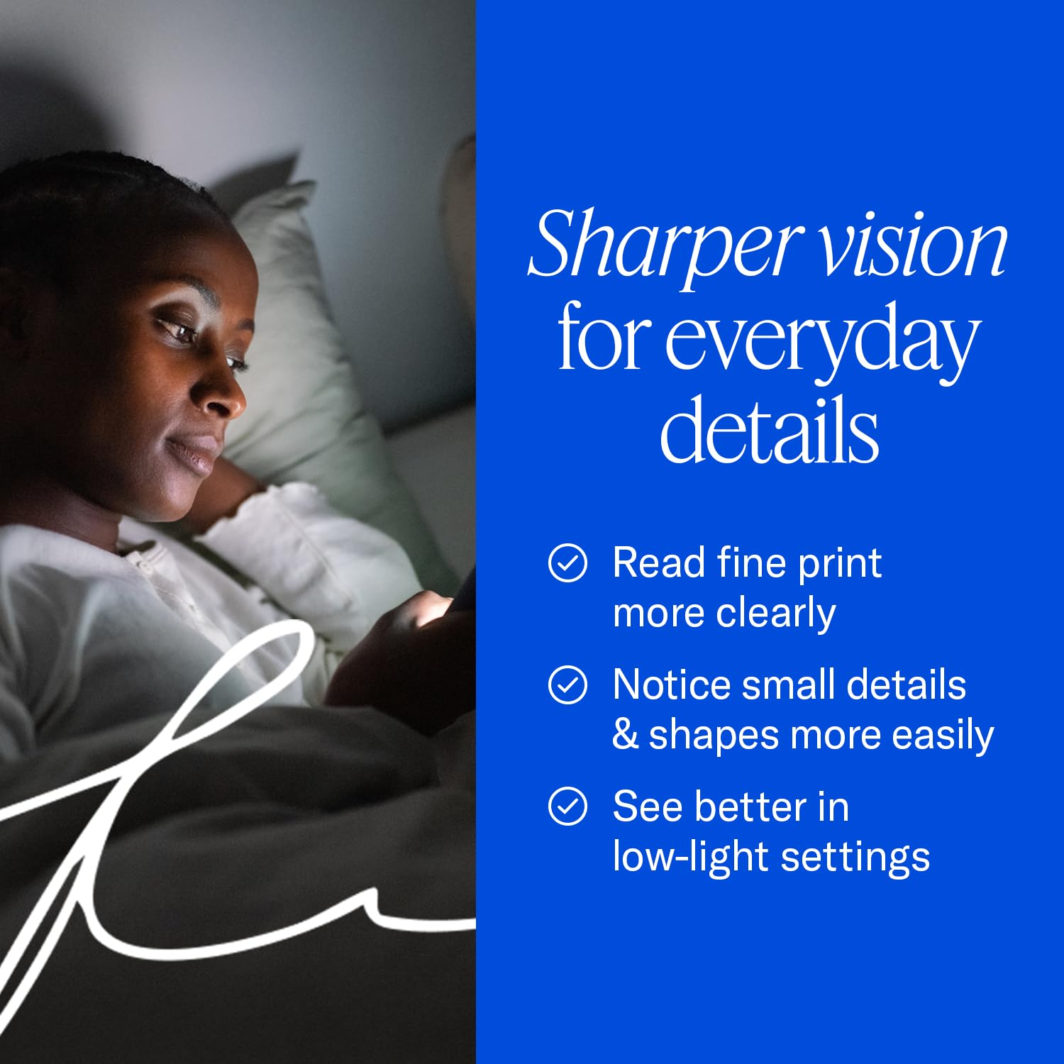 Person reading with EyePromise bottle nearby showing supplement integrated into daily life