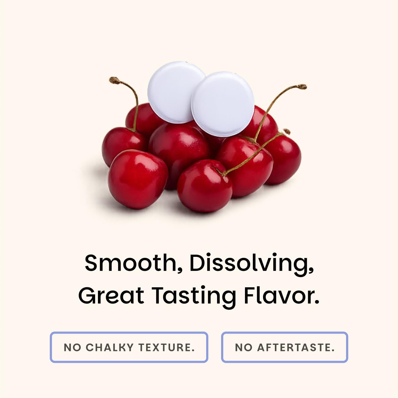EZ Melts tablets placed beside tropical fruit suggesting pleasant flavor