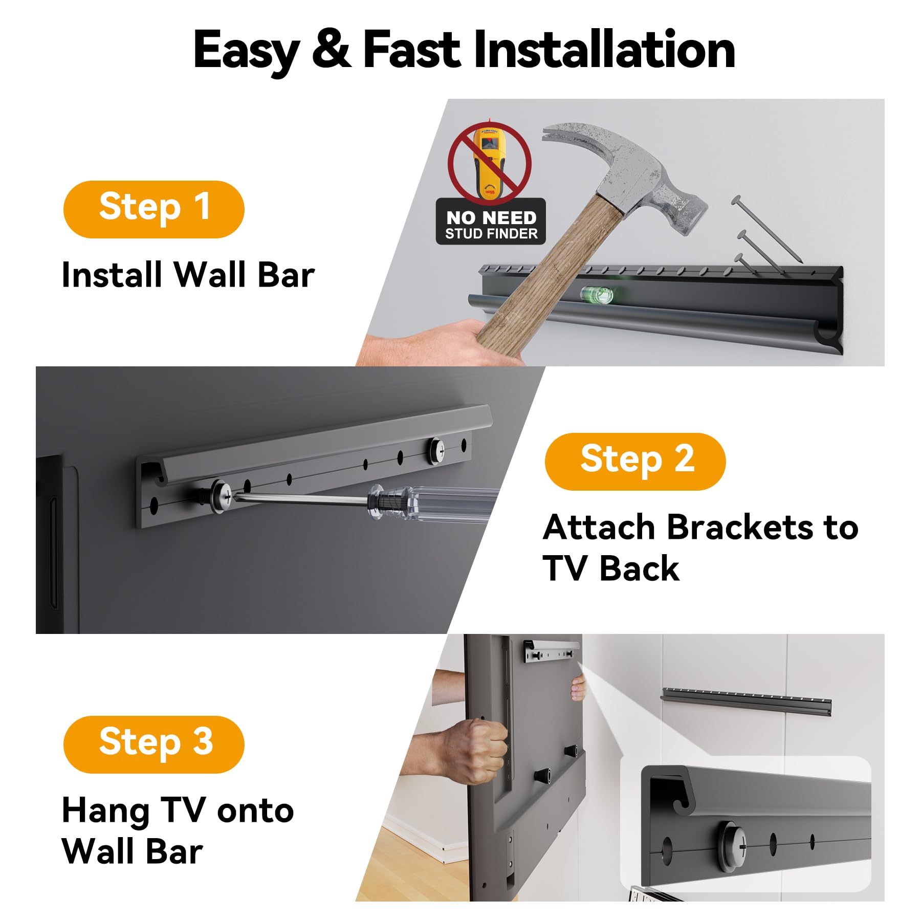 EZISE mounted TV in living room illustrating renter-friendly installation