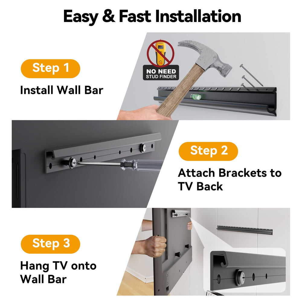 EZISE mounted TV in living room illustrating renter-friendly installation