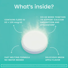 EZ Melts supplement facts label highlighting D3 5000 IU and K2