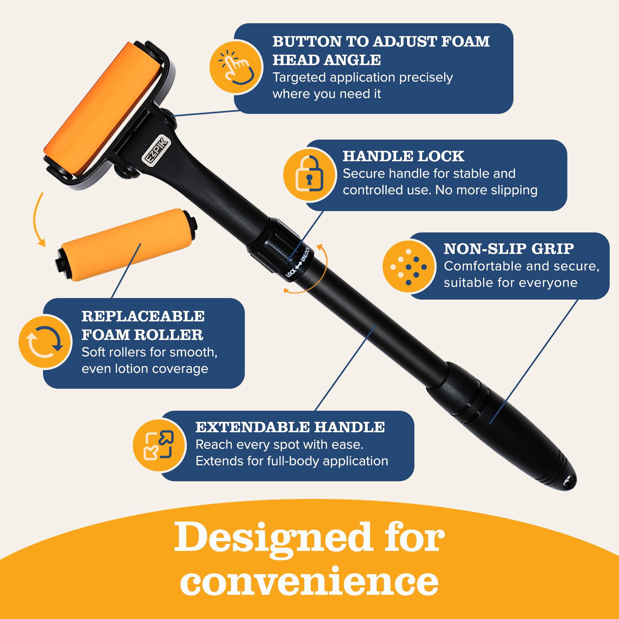 EZPIK next to ruler showing compact-to-extended size benefits