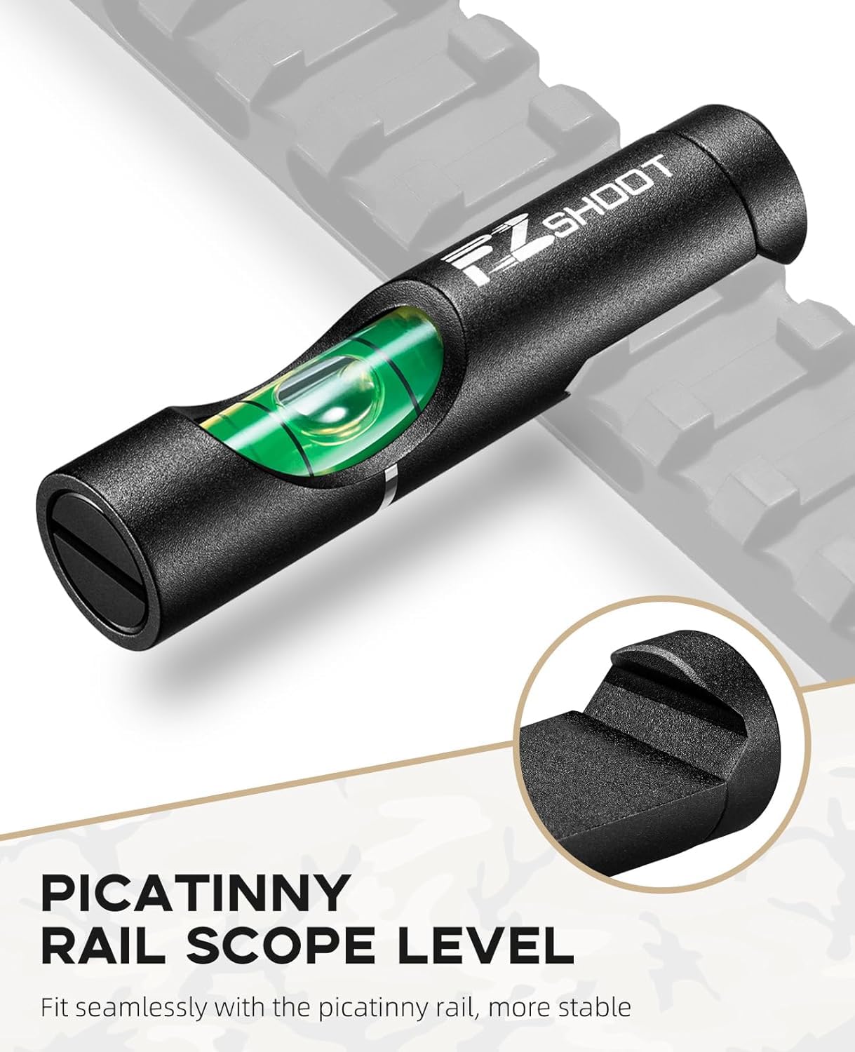 EZshoot rail-mounted level closeup highlighting precise tube leveling