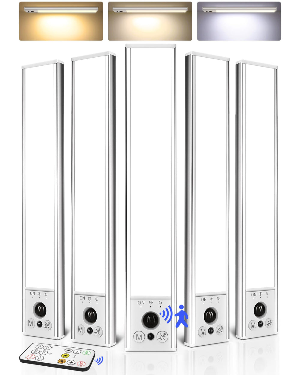 EZVALO front view of five 10-inch under-cabinet lights showing tidy installation