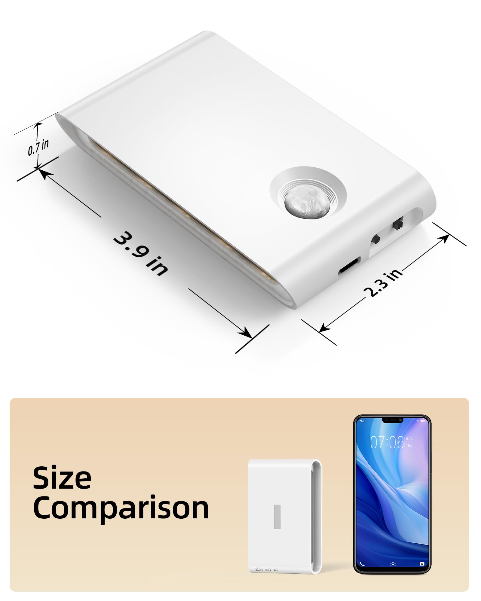 EZVALO light held in hand to show compact size and easy placement around the home