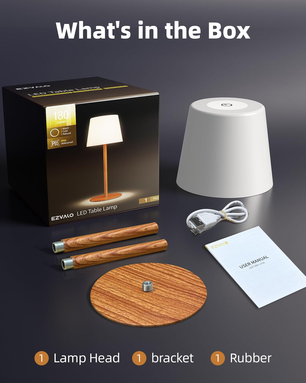 EZVALO lamp next to toiletries showing real-world size and portable convenience