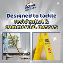 Person mopping a commercial floor with Fabuloso demonstrating effective degreasing and fresh scent