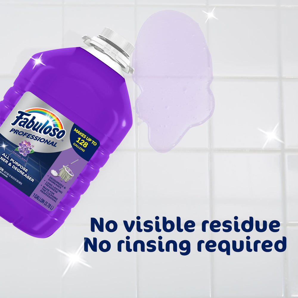 One-gallon Fabuloso beside mop bucket to show scale and concentrated economy for facilities