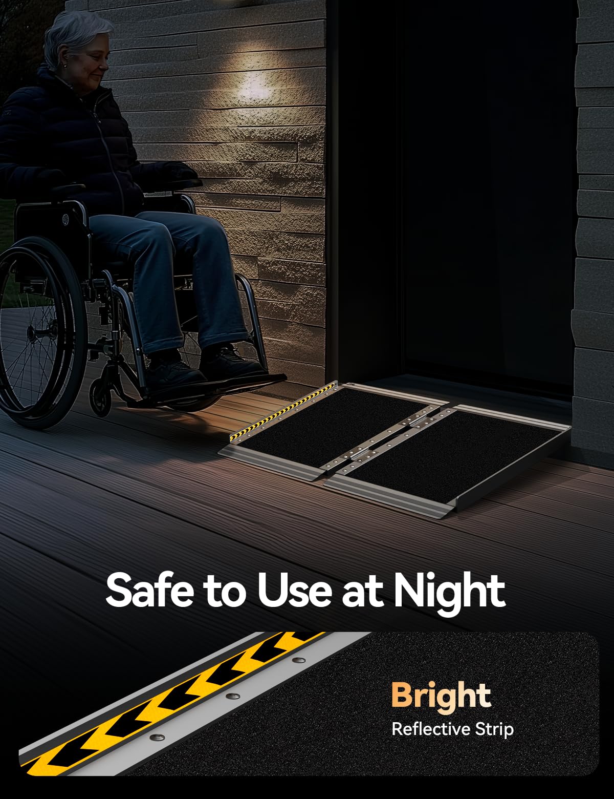 FACHNUO ramp in use providing smooth wheelchair access over a home step