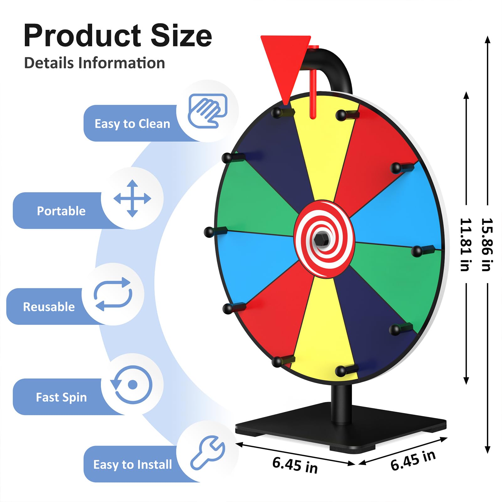 Facilife top-down of colorful wedges highlighting ten sections benefit: clear prize segmentation