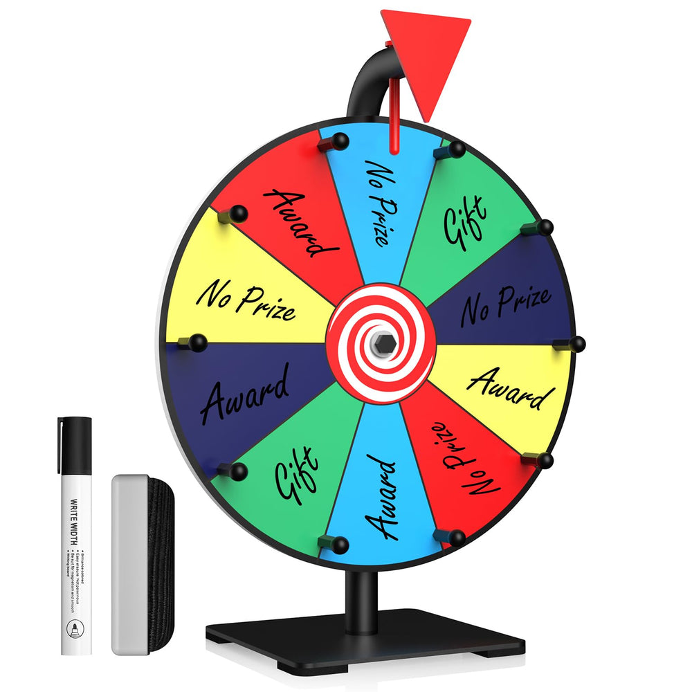 Facilife front view of 12-inch prize wheel showing colorful wedges and center hub benefit: draws attention