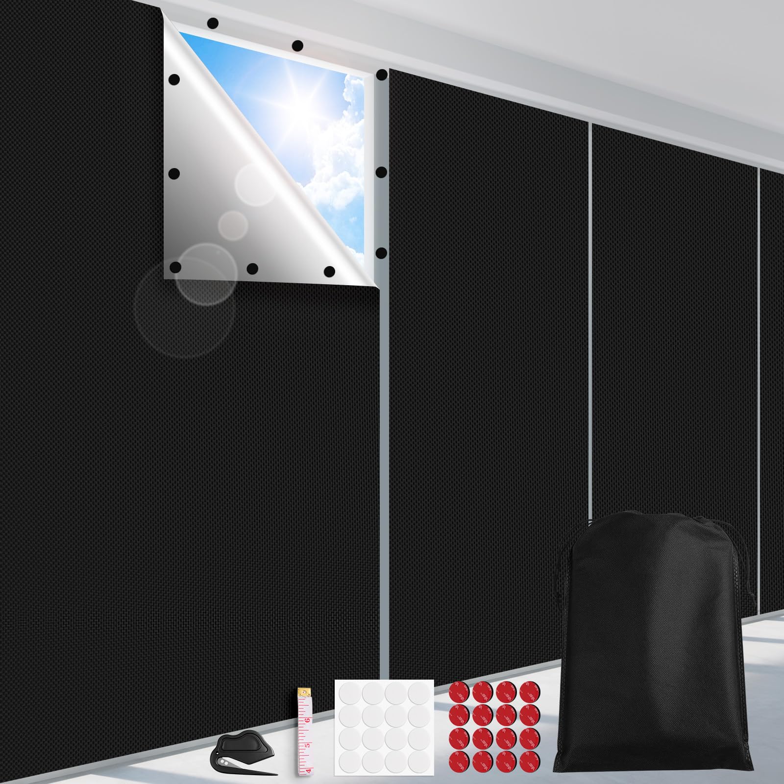 FADOTY front packaging showing full-size blackout sheet and portability benefit