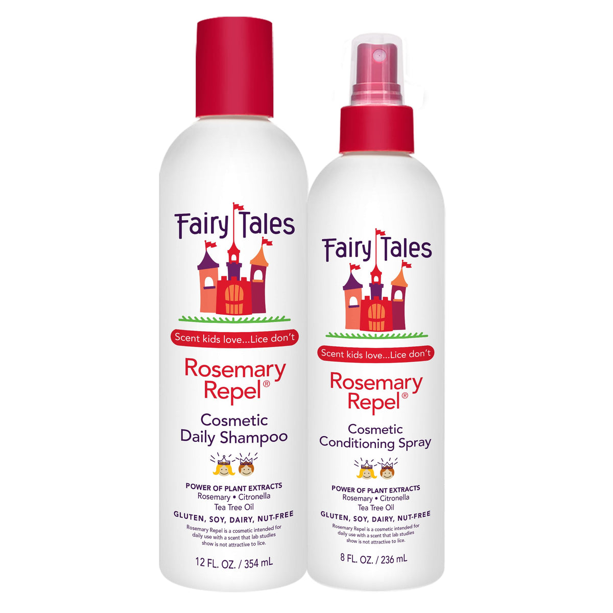 Fairy Tales front packaging showing shampoo and spray and gentle daily care benefit