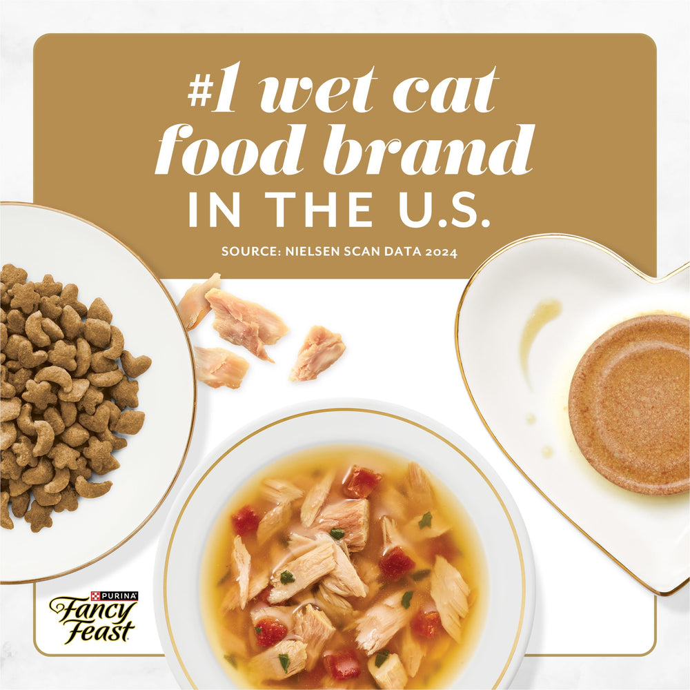 Fancy Feast twenty-four pack stacked in shipping box, convenient bulk supply