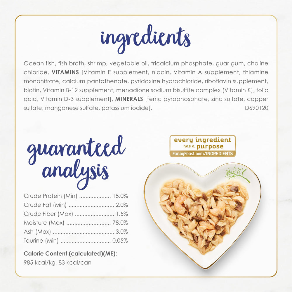 Fancy Feast can label and nutrition facts showing complete balanced benefit