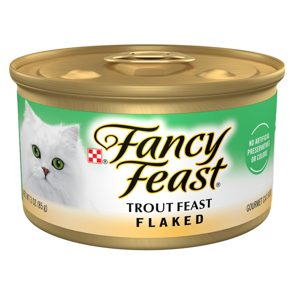 Fancy Feast front can showing trout flavor and appealing label benefit appetite appeal