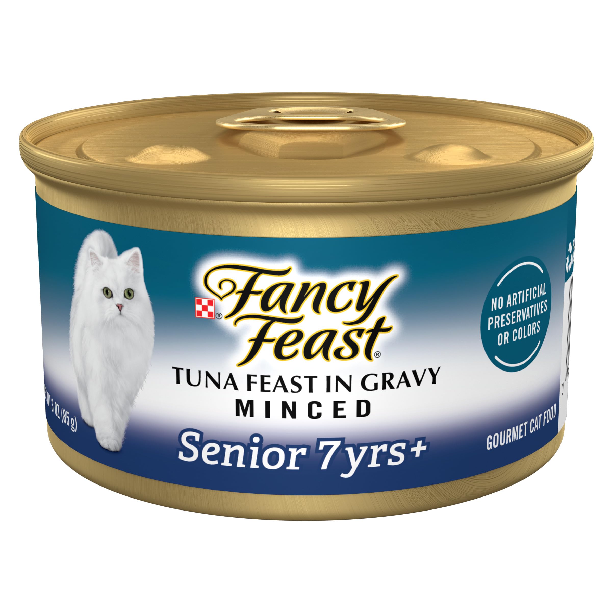 Fancy Feast front can tuna senior showing label and benefits