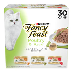 Fancy Feast front packaging showing the 30-pack and variety benefits