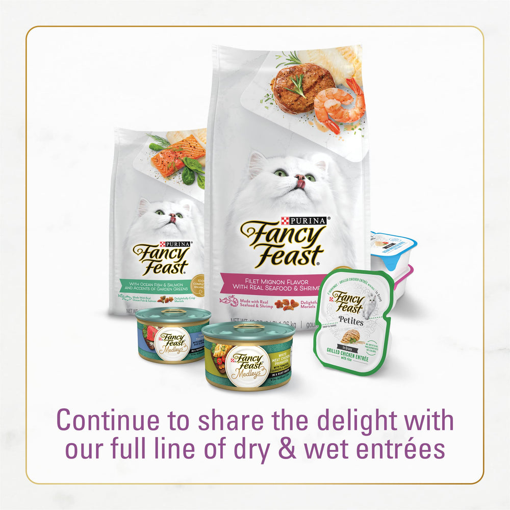Raw chicken and turkey ingredients concept with Fancy Feast bag in background