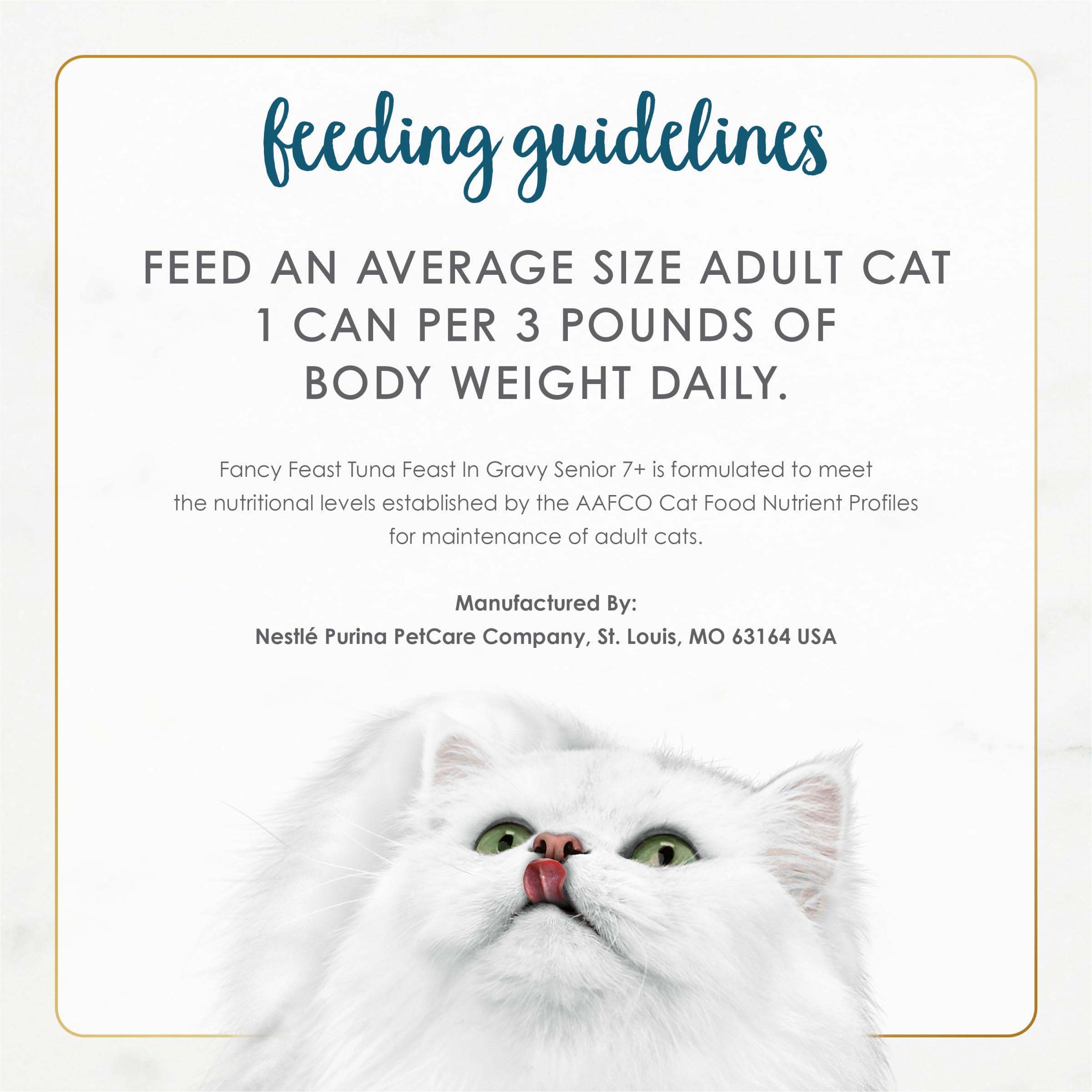 Fancy Feast label close-up listing ingredients and safety assurances
