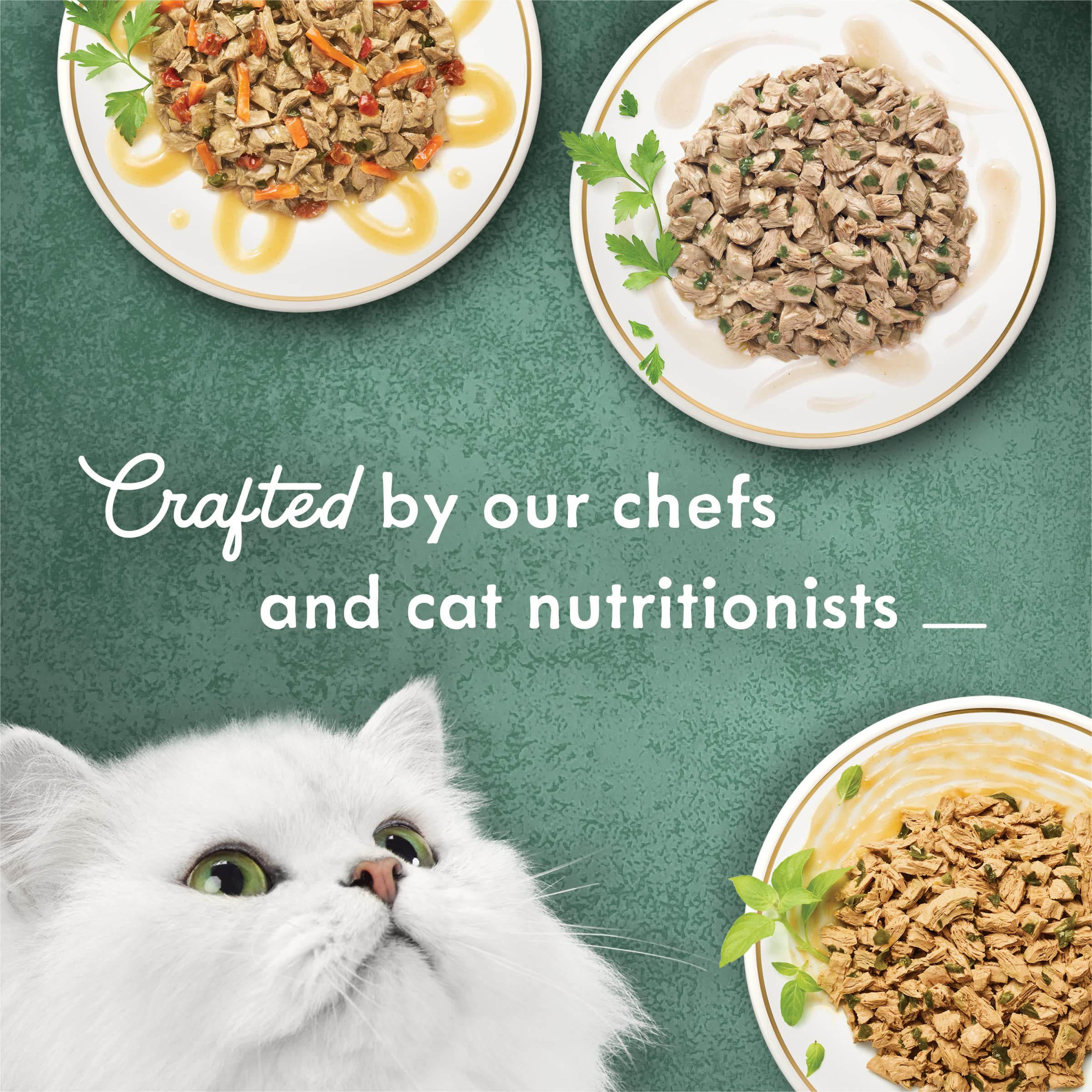 Fancy Feast label close-up showing ingredients and balanced nutrition