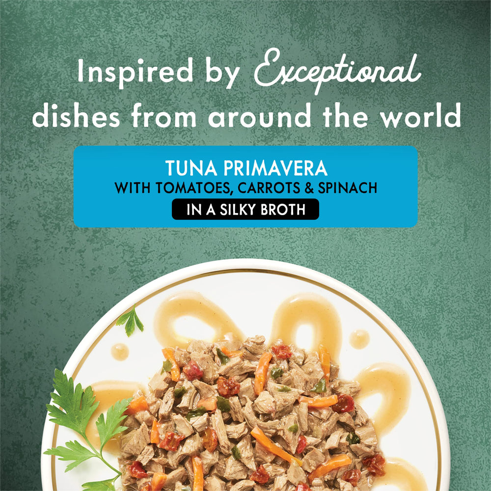 Fancy Feast open can revealing shredded tuna and vegetables for improved palatability