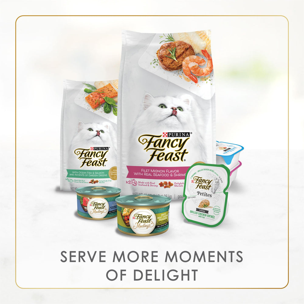 Fancy Feast stacked 24-can pack showing bulk convenience for owners