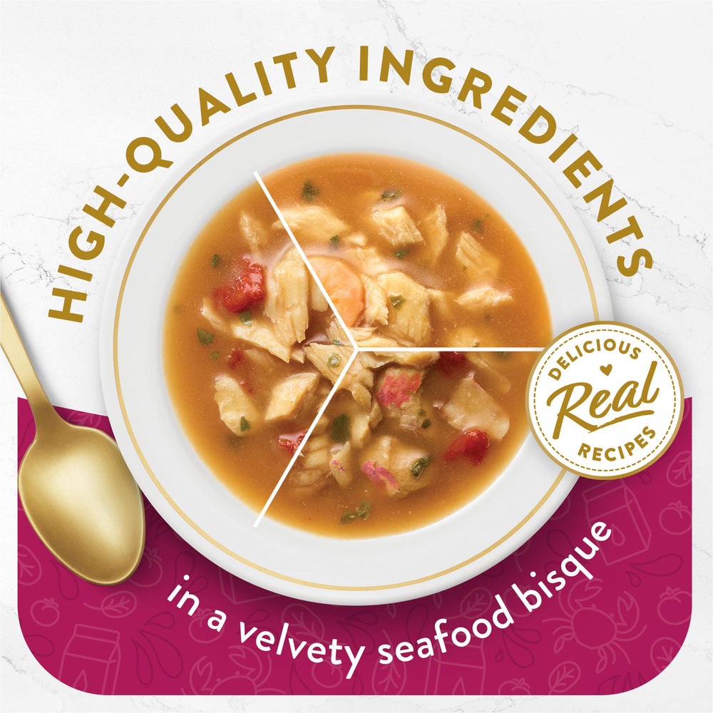 Fancy Feast pouch close-up revealing velvety broth texture and appeal
