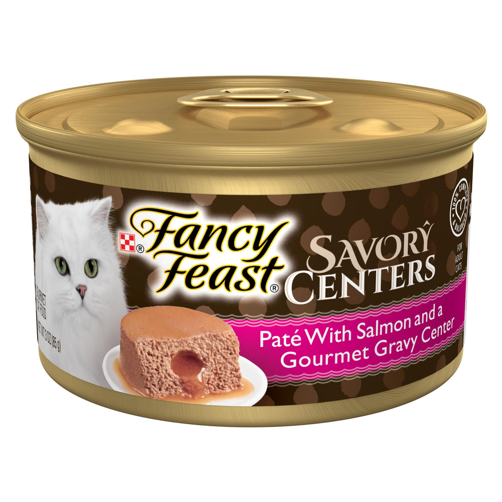 Fancy Feast front can view showing salmon pâté, appetizing presentation