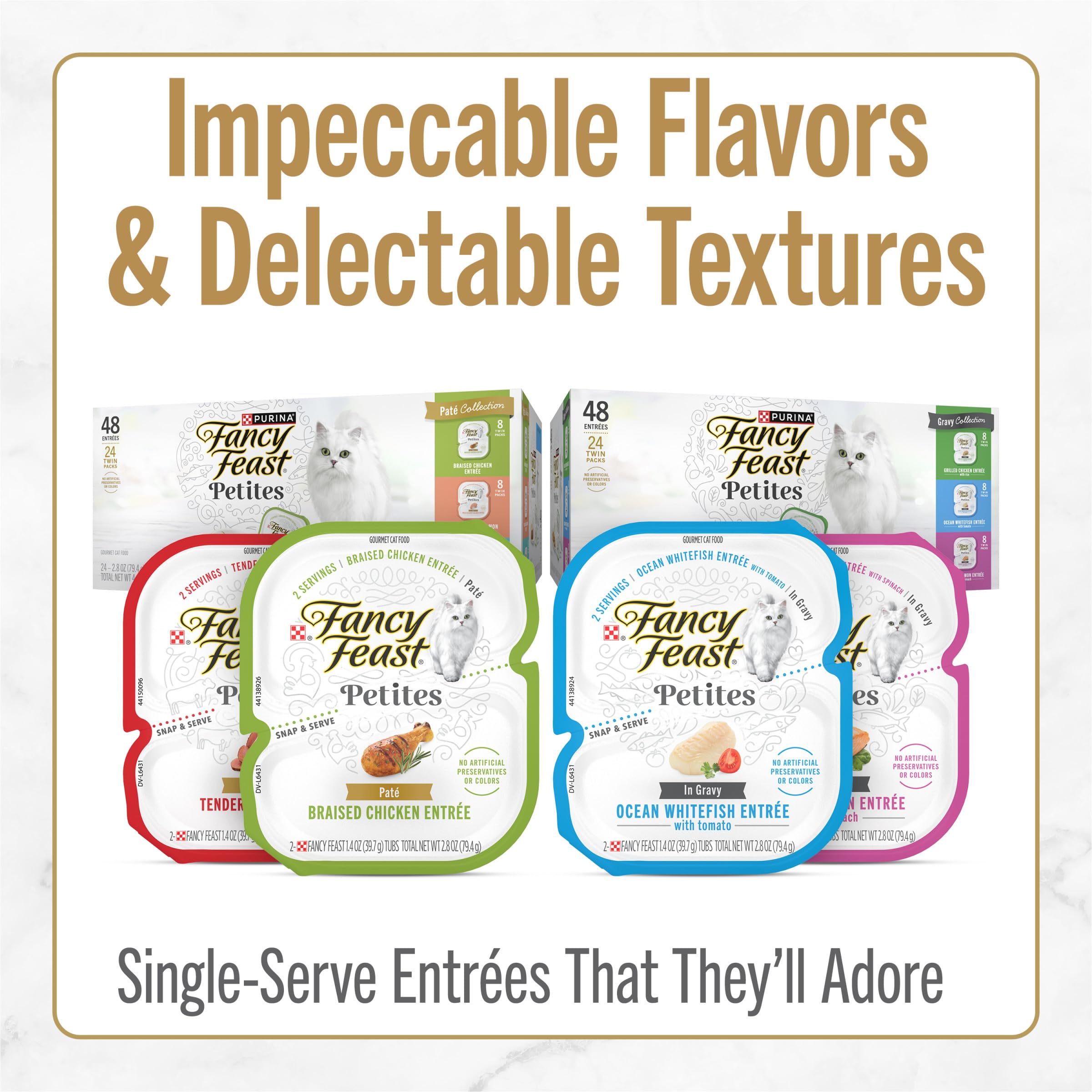 Serving size comparison with Fancy Feast twin pack beside a measuring spoon