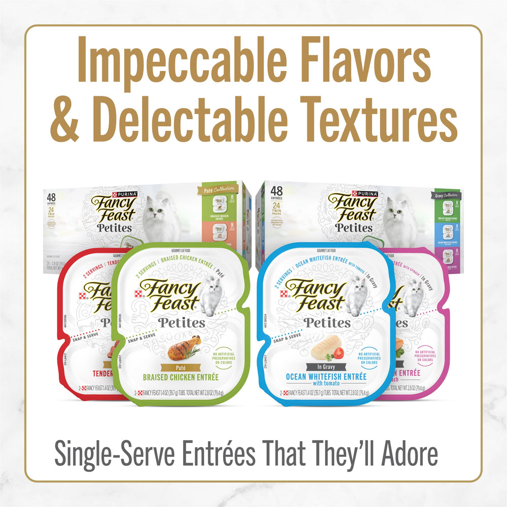 Serving size comparison with Fancy Feast twin pack beside a measuring spoon