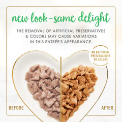 Fancy Feast open can showing moist trout flakes and enticing texture for picky cats