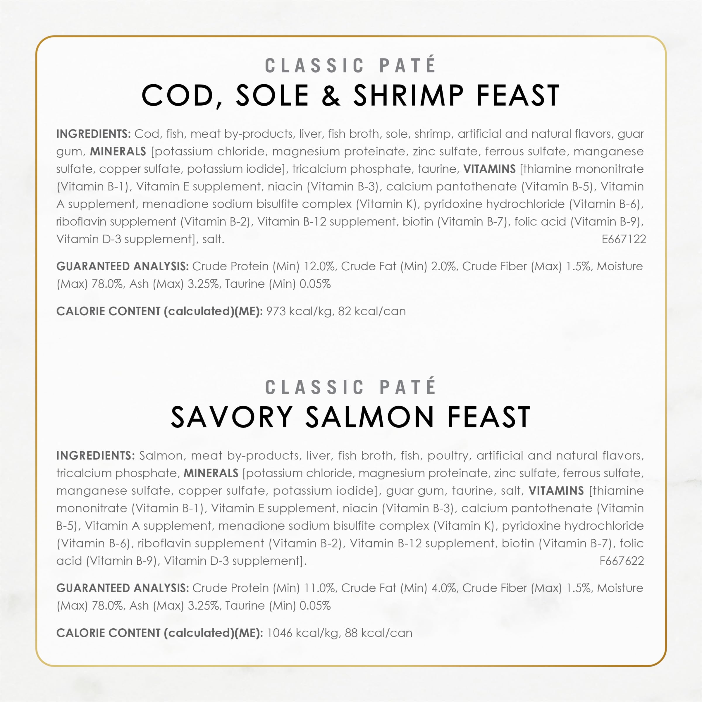 Fancy Feast variety layout showing multiple seafood flavors for rotation
