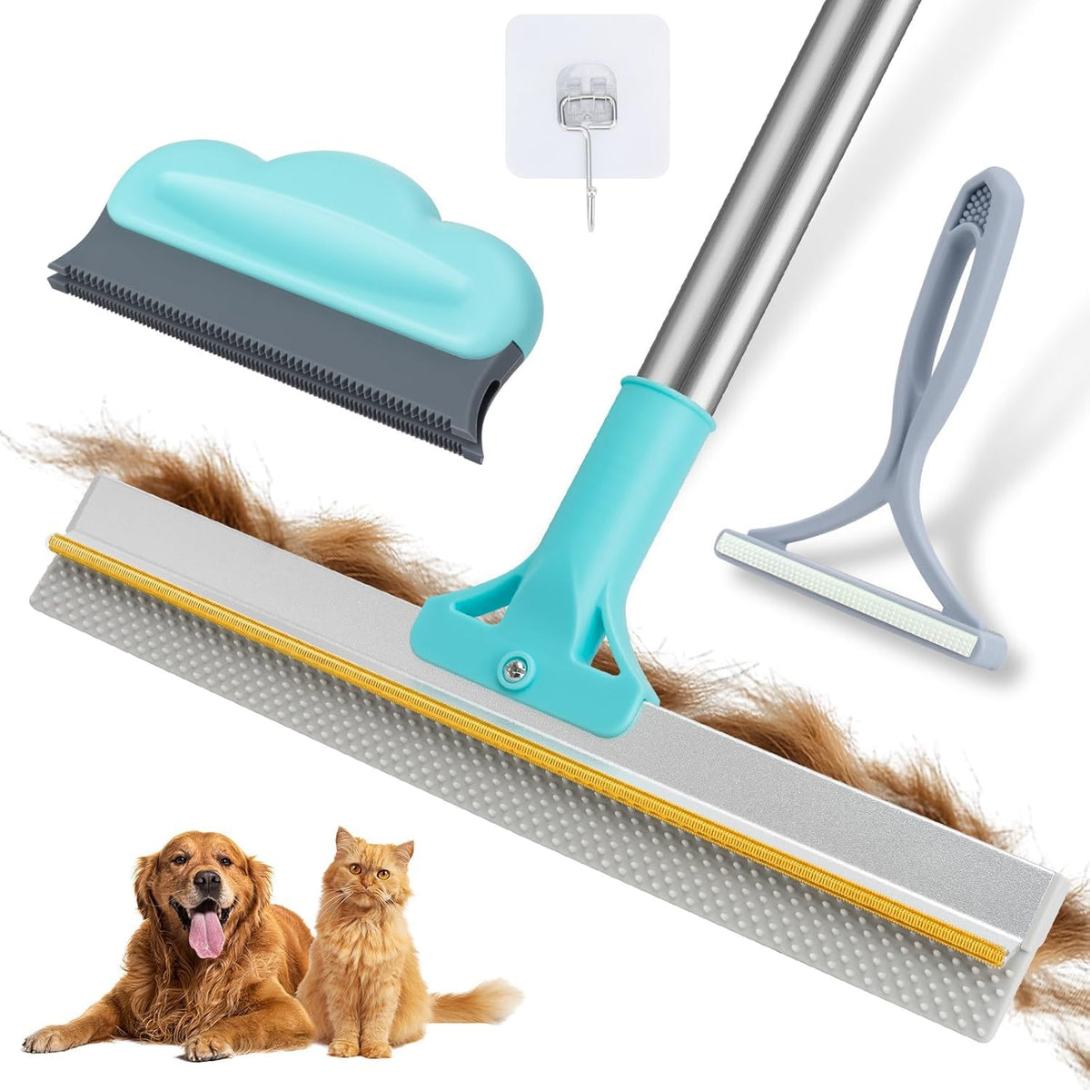 FancyMouse front view of carpet rake showing full kit and ergonomic handle for easy cleaning