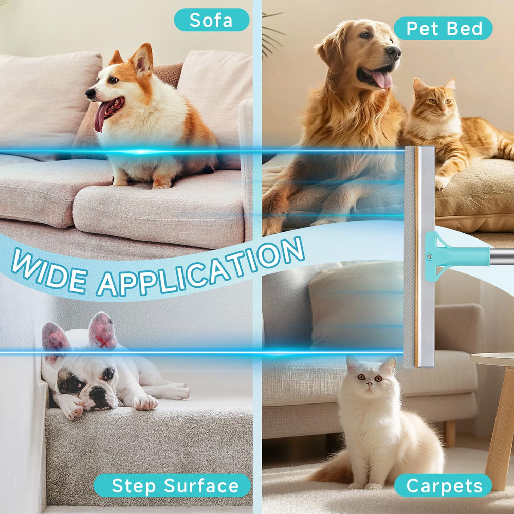 FancyMouse in use on upholstery showing safe pet hair removal from sofa fabric