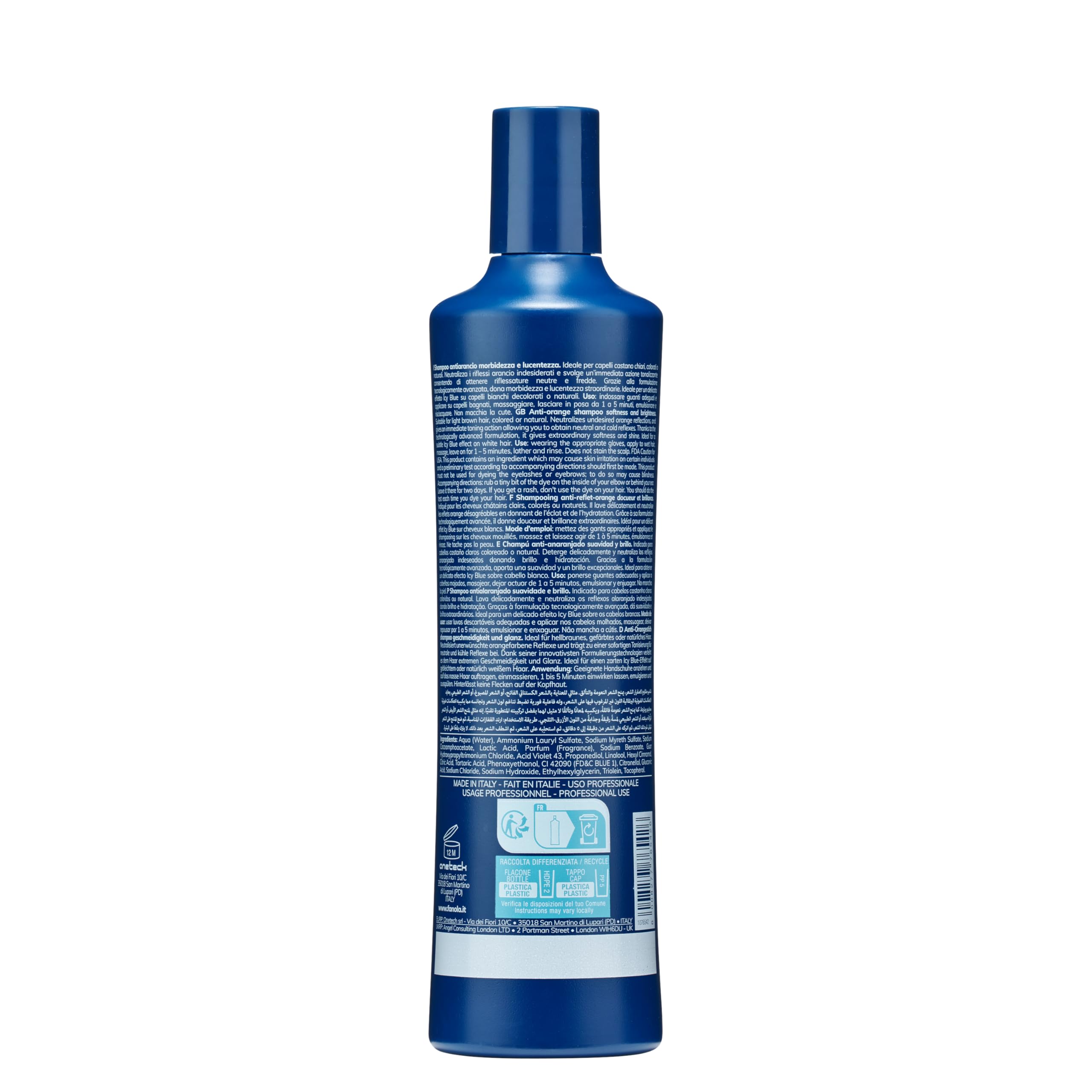 Fanola Wonder Blue close label ingredients, Fanola highlighting nourishing microalgae oil