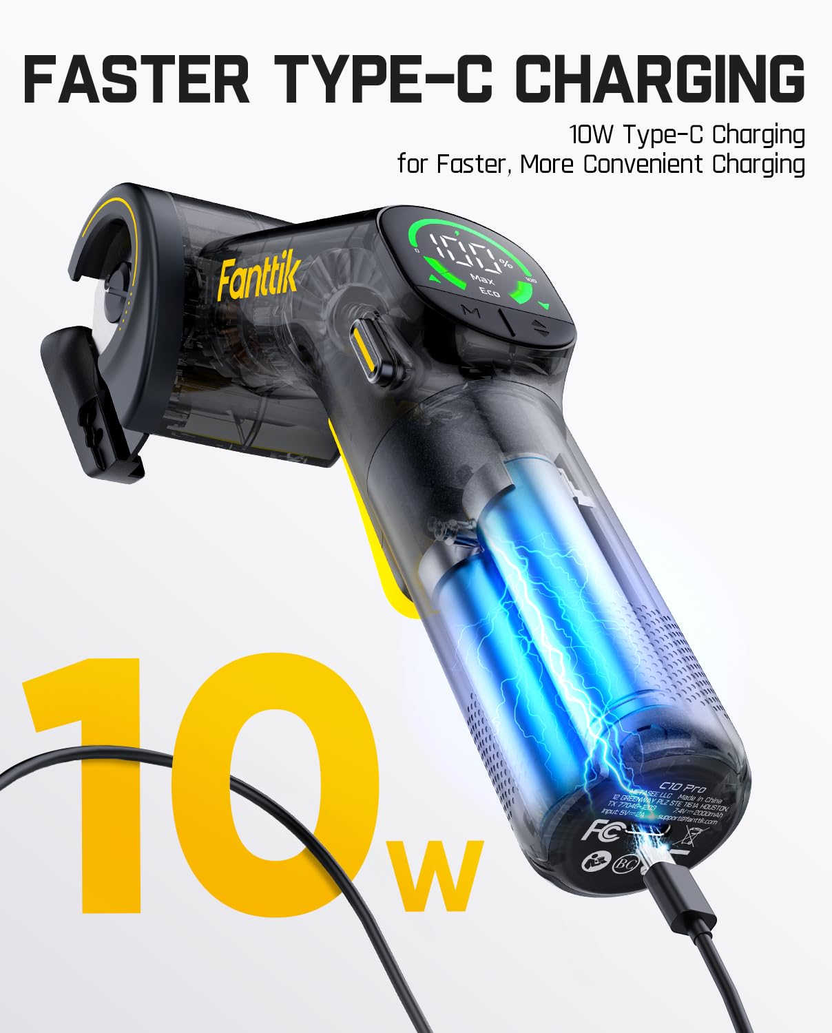 Fanttik Type-C charging port illustrating fast recharge convenience