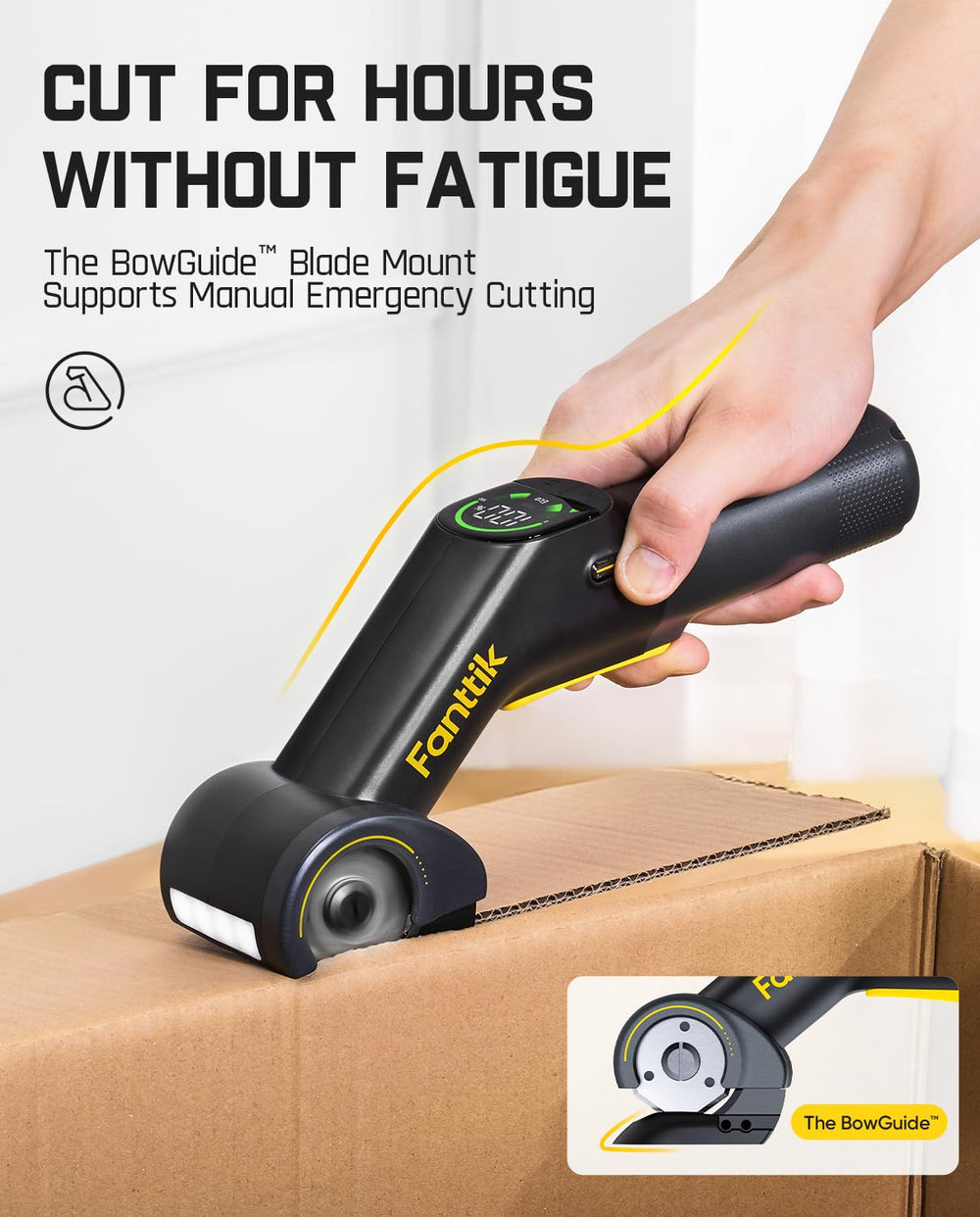 Fanttik cutting corrugated cardboard in action for faster box breakdowns