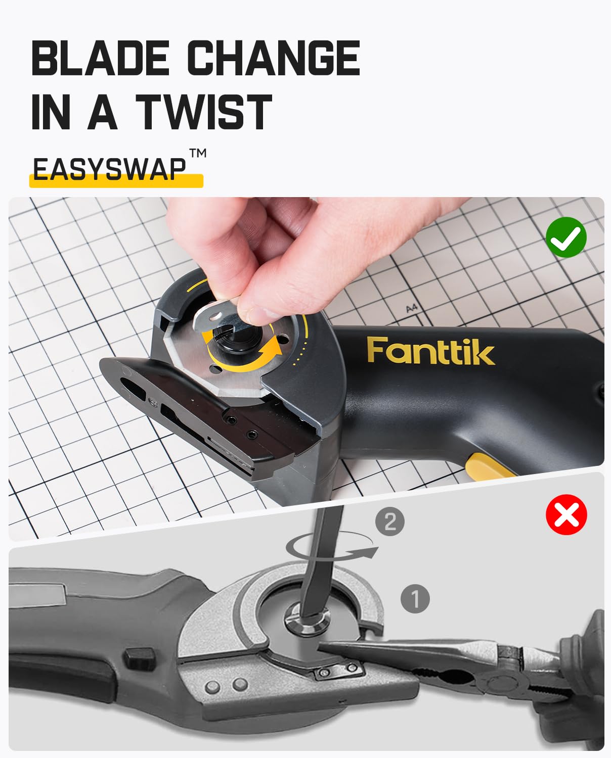 Fanttik Easyswap axle-lock where one-bolt blade changes save time